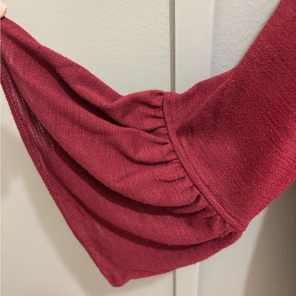 LC Lauren Conrad Burgundy Lace Hem Blouse - Picture 2 of 6